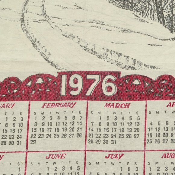 Vintage 1976 Red Covered Bridge in Snow Calendar Towel Birthday Anniversary Gift - Picture 4 of 7